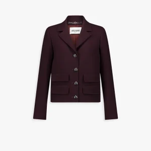 Veste droite grenat à col tailleur