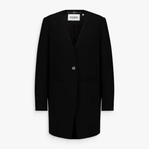 Veste longue noire à boutons bijoux