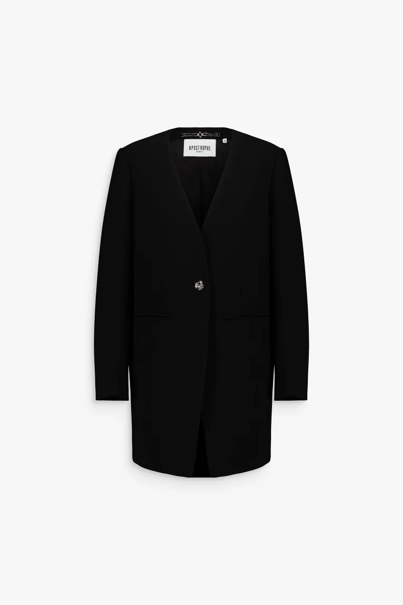 Veste longue noire à boutons bijoux – Image 2