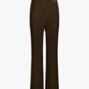 Pantalon évasé en velours taupe à plis
