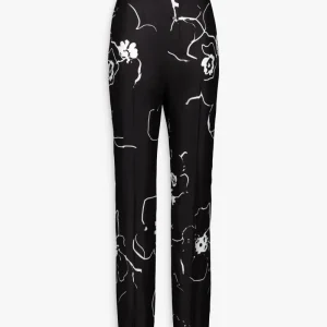 Pantalon droit imprimé floral en soie