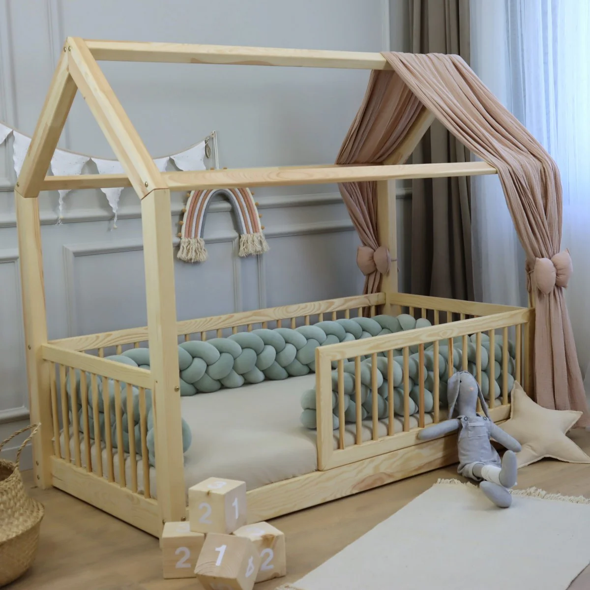 Tresse de lit 4 brins Vert sauge 180cm – Image 4