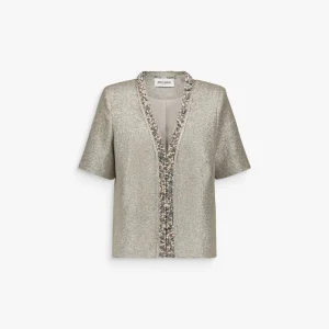 Veste droite en jersey lamé