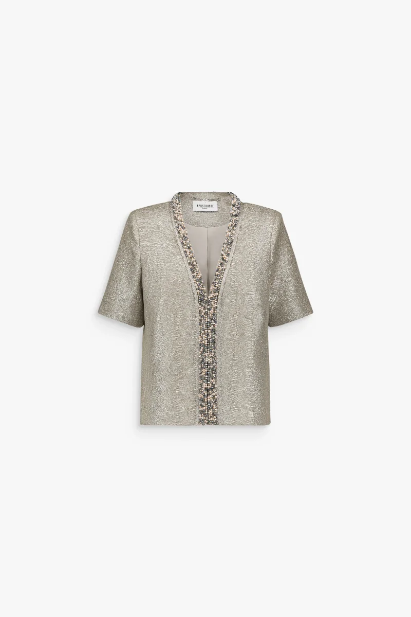 Veste droite en jersey lamé