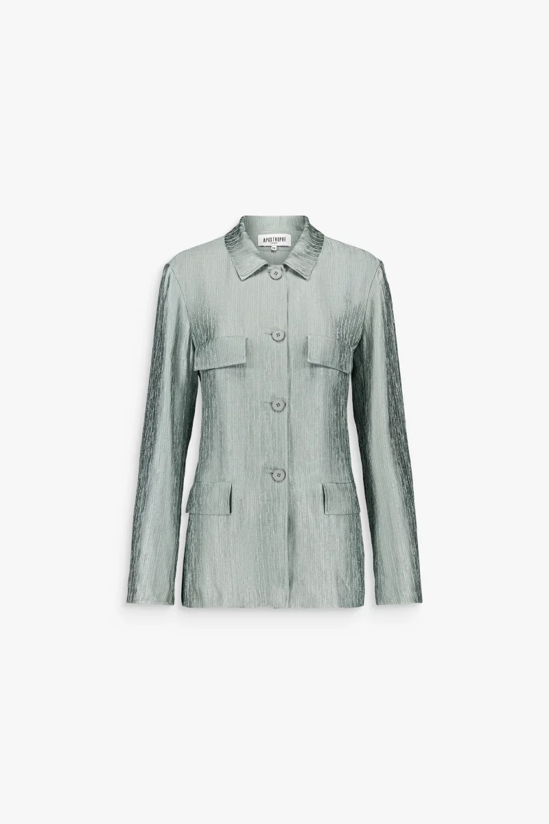 Veste-chemise droite sauge ceinturé – Image 7