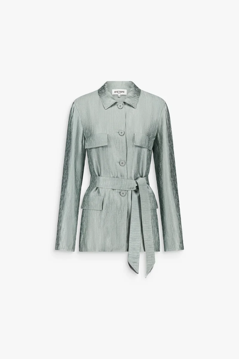 Veste-chemise droite sauge ceinturé