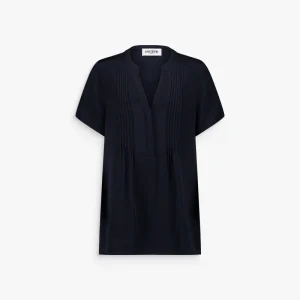 Blouse ample marine en soie à manches papillon