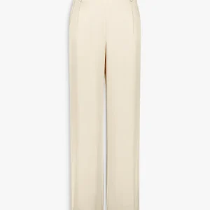 Pantalon droit en soie jaune clair