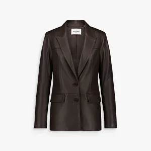 Veste droite en cuir marron