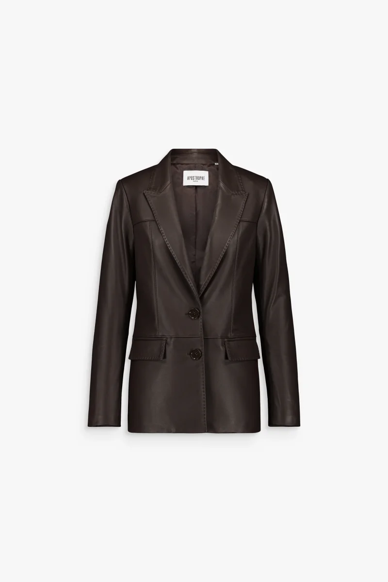 Veste droite en cuir marron