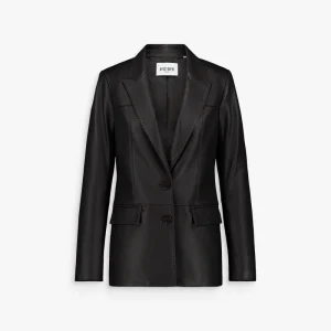 Veste droite en cuir noir