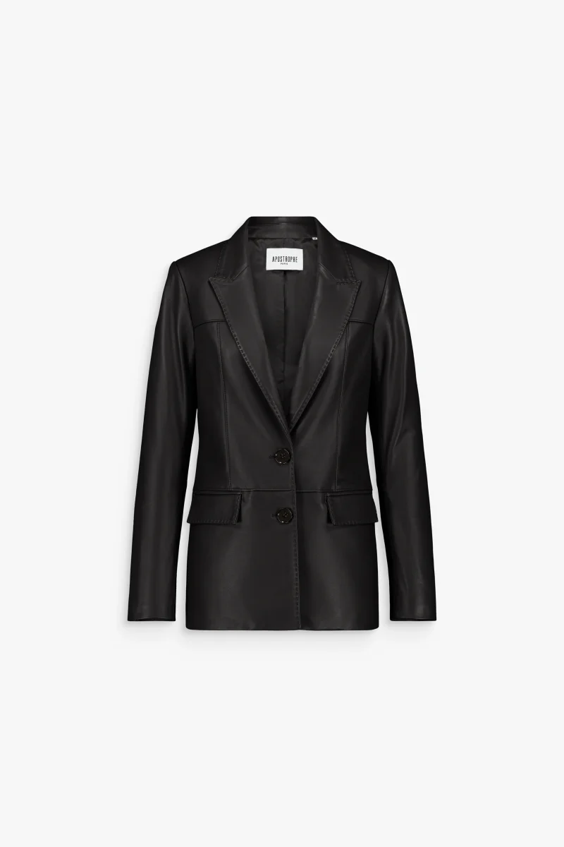 Veste droite en cuir noir