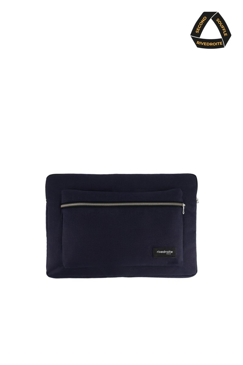 SECOND SOUFFLE|Vivienne la housse d'ordinateur 15'' - Coton recyclé Bleu Marine – Image 2
