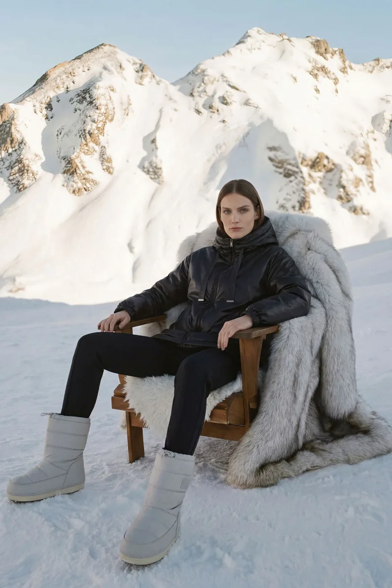 Doudoune noire matelassée à capuche et liens ajustables – Image 6