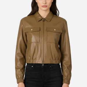 Blouson structuré en similicuir marron caramel