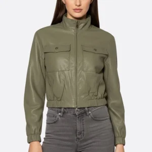 Blouson structuré en similicuir vert kaki