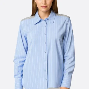 Chemise à rayures bleu ciel à épaules pailletées