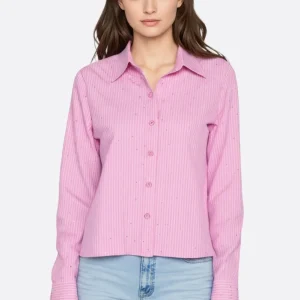 Chemise rose à rayures fines et détails scintillants