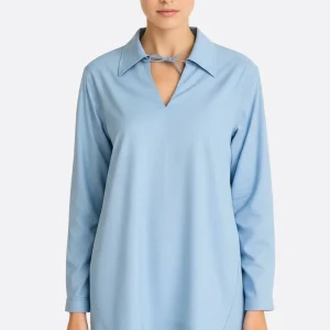 Chemise tunique bleue en coton à manches longues