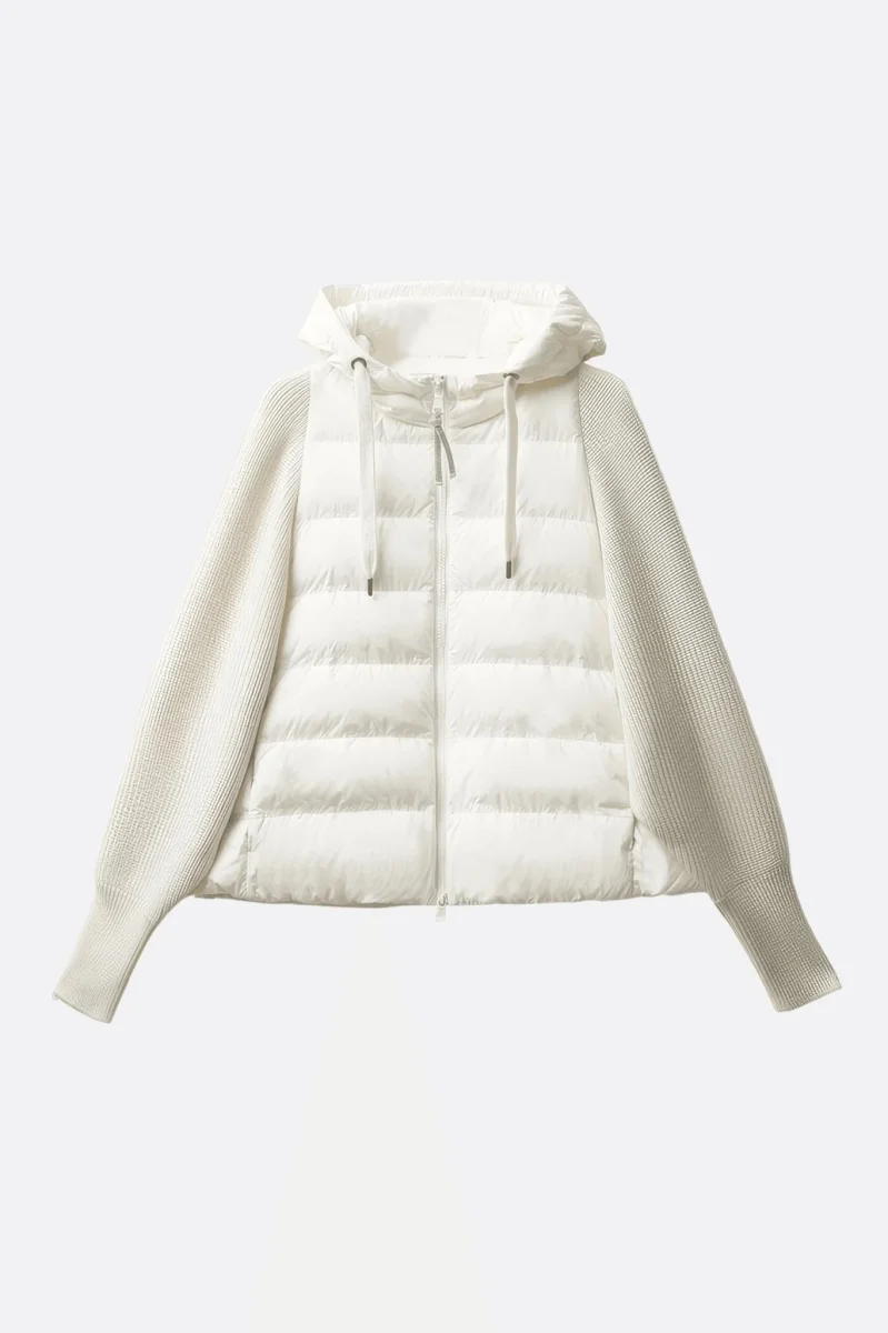 Doudoune blanche bi-matière en duvet de canard à capuche – Image 6