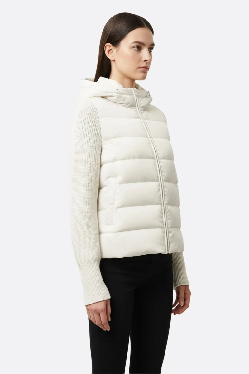 Doudoune blanche bi-matière en duvet de canard à capuche – Image 4