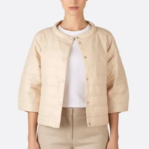 Doudoune courte légère beige à manches 3/4