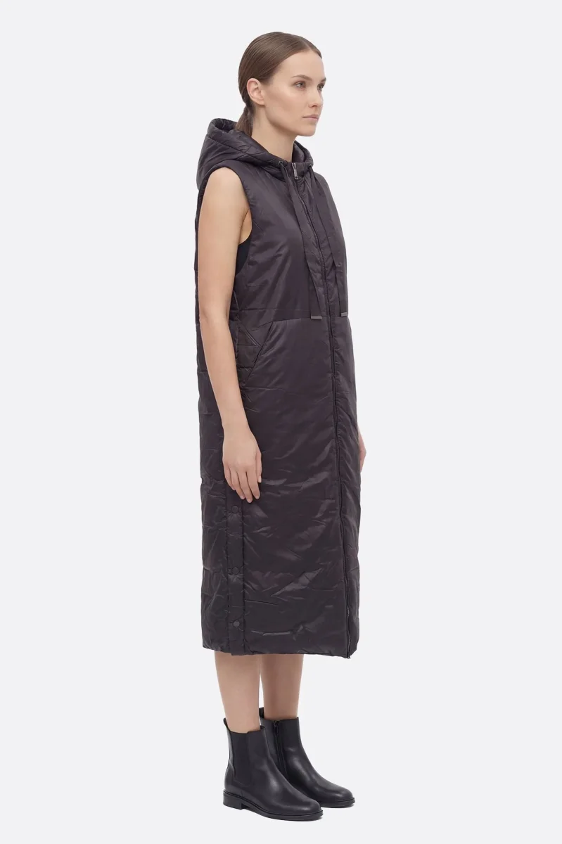 Doudoune longue sans manches noire à capuche – Image 3