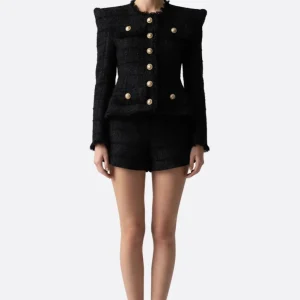 Ensemble en tweed noir femme veste tailleur et short