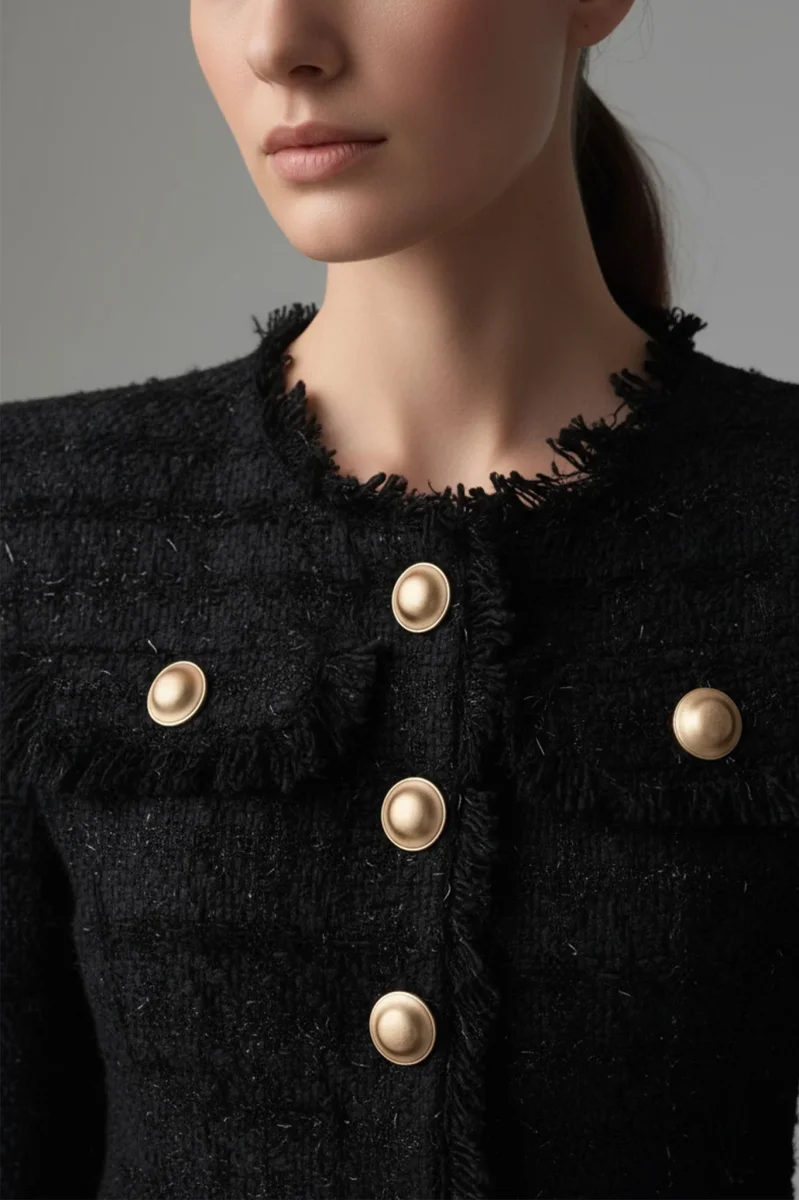 Ensemble en tweed noir femme veste tailleur et short – Image 6