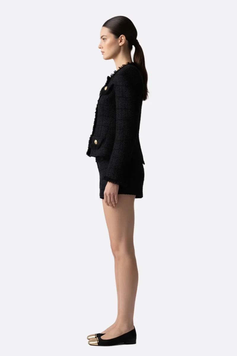 Ensemble en tweed noir femme veste tailleur et short – Image 3