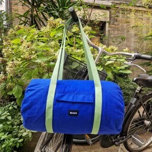 Grand Sac Bowling Bleu & Anis, doublure à carreaux anis