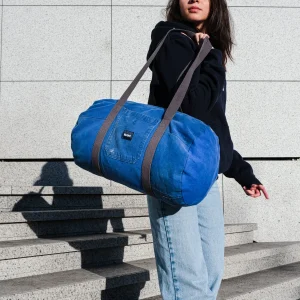 Grand Sac Bowling Bleu & anthracite, doublure grise unie