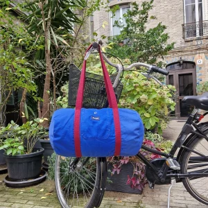 Grand Sac Bowling Bleu & Bordeaux, doublure à grandes fleurs