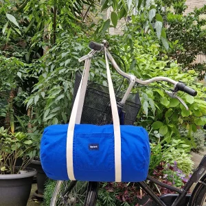 Grand Sac Bowling Bleu & Ecru, doublure à fleurs rose et bleu