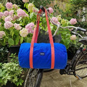Grand Sac Bowling Bleu & Rose, doublure à grandes fleurs