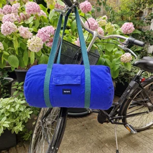 Grand Sac Bowling Bleu & Vert Sapin, doublure à fleurs bleues