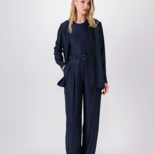 Pantalon marine à taille ceinturée