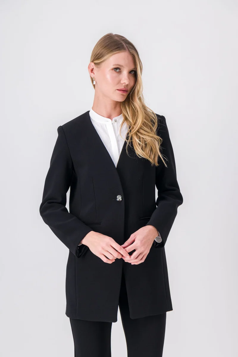 Veste longue noire à boutons bijoux – Image 6