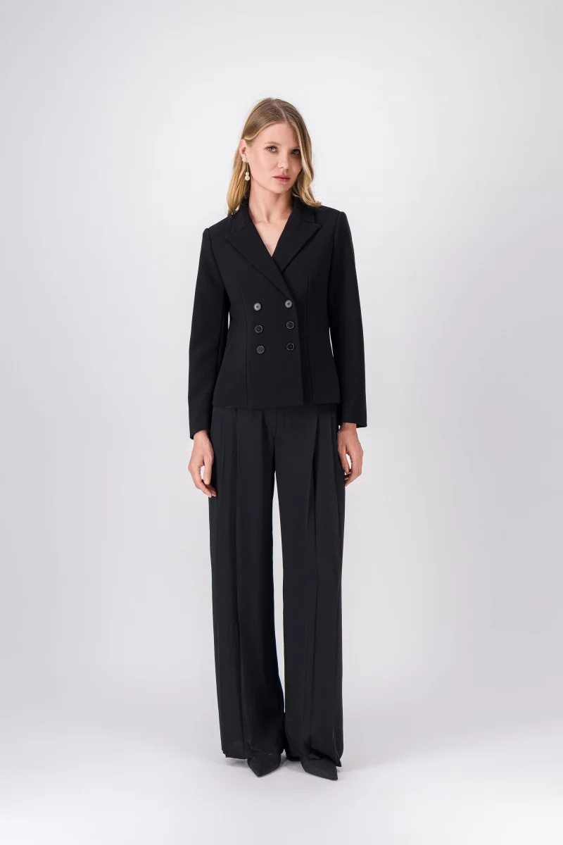 Veste noire ajustée croisée à 6 boutons – Image 3