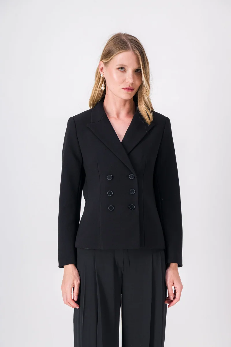 Veste noire ajustée croisée à 6 boutons – Image 4