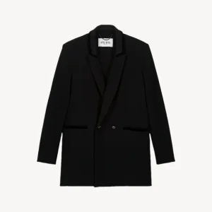 Veste longue croisée en laine noir