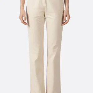 Pantalon beige à taille haute élastique