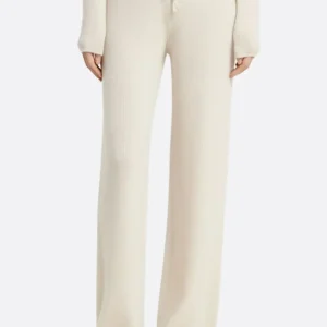 Pantalon en laine blanc pour femme à coupe fluide et taille élastique