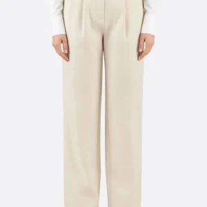 Pantalon large beige à taille haute