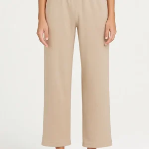Pantalon large beige en tissu technique à coupe 7/8