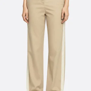 Pantalon large décontracté beige à bandes contrastantes blanches