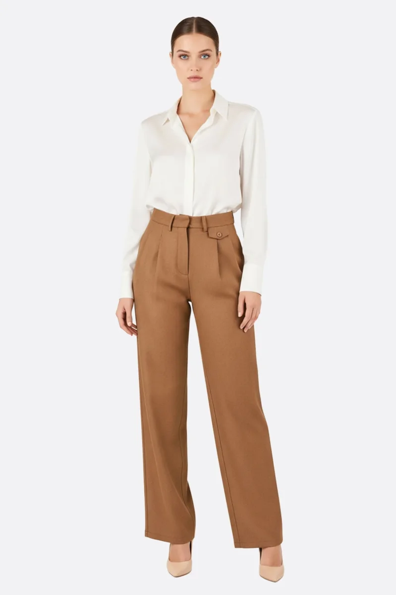 Pantalon large fluide marron camel – Image 3