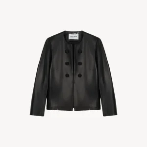 Veste tailleur à frange en cuir noir