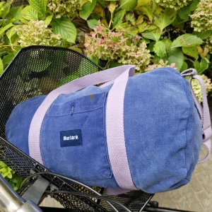 Sac Bowling Medium Bleu & Parme, doublure fleurie, avec bandoulière