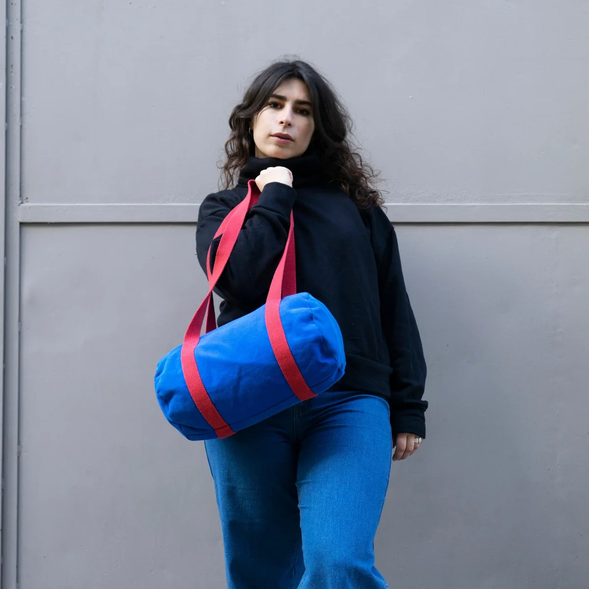 Sac Mini Bowling Bleu & Cerise, doublure unie jaune – Image 3